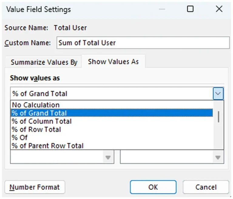 3. Show Value As